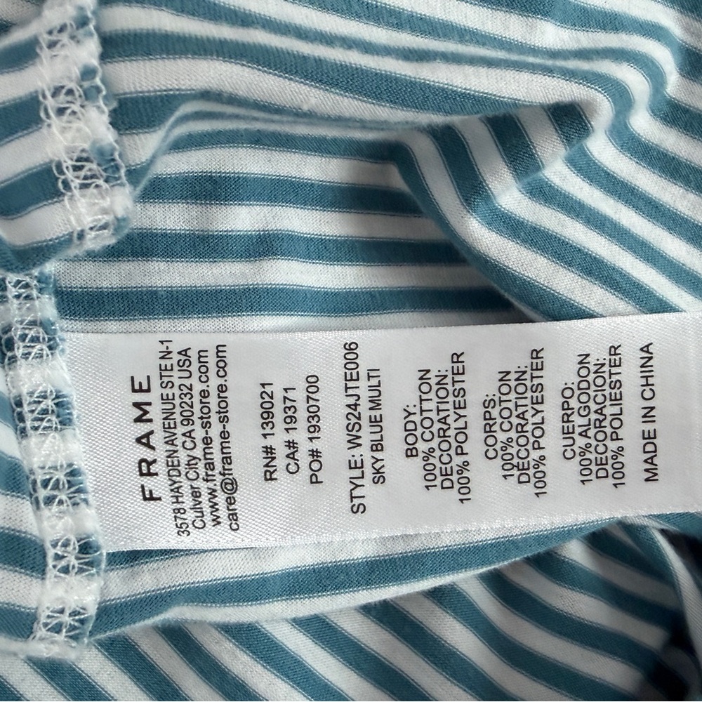 Frame Denim Teal and White Striped Tee Cotton 100% - Picture 3 of 3